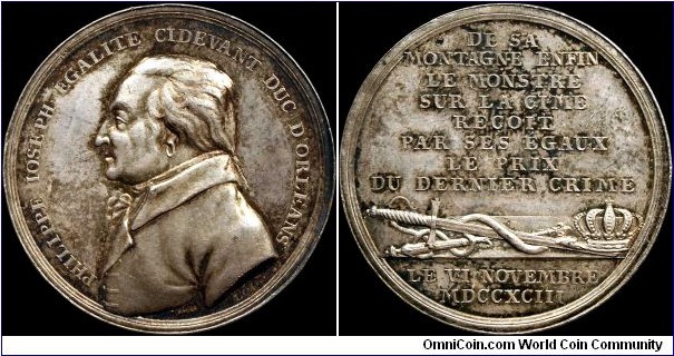1793 Death of Phillippe Joseph Égalite, France.

Actually issued in Berlin by the Loos brothers as part of a series.