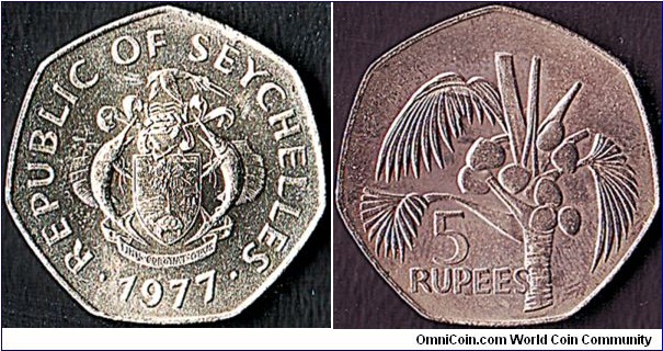 Seychelles 1977 5 Rupees.