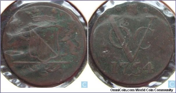  VOC 1 duit 1754 (257 Years Old)- Coin.