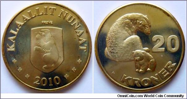 20 kroner.
2010, Greenland.
Polar Bear and cub
(Unofficial pattern)