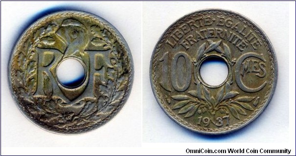 France 
hole coin
10 Centimes 