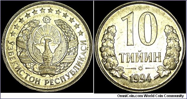 Uzbekistan - 10 Tiyin - 1994 - Weight 2,85 gr - Nickel-Clad Steel - Size 18,7 mm - President / Islam Karimov (1991-) - Edge : Reeded - Reference KM# 4.1 (1994)