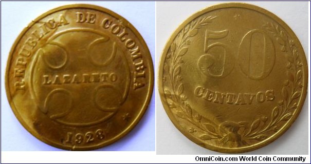 COLOMBIA 50 CENTAVOS 1928 CAT 105-1 $ 49