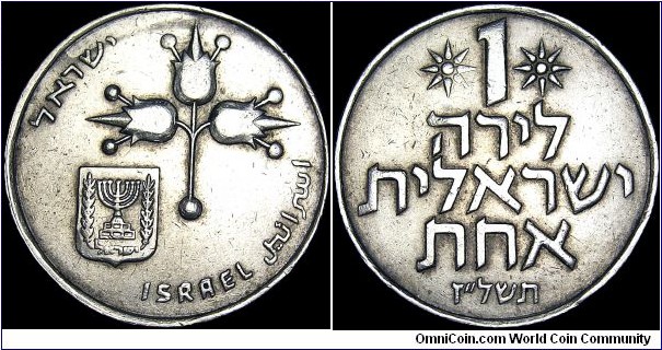 Israel - 1 Lira - 1976 (JE 5736) - Weight 9,0 gr - Copper / Nickel - Size 27,5 mm - President / Ephraim Katzir (1973-78) - Obverse / Pomegranates - Mintage 4 268 000 - Edge : Reeded and smooth alternating edge - Reference KM# 47.1 (1967-80)