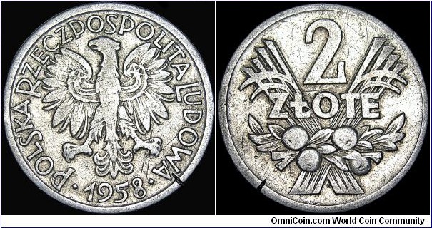 Poland - 2 Zlote - 1958 - Weight 2,6 gr - Aluminum - Size 27 mm - President / August Zaleski (1947-72) - Mintage 83 640 000 - Edge : Reeded - Reference Y# 46 (1958-74)