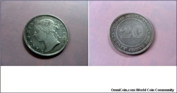 Very rare 1893 Straits Settlements Queen Victoria 20 Cents coin,very rare,to get in this condition.mintage-310,000.Very high Catalog Value,selling very cheap 1st come 1st serve,Price can Nego