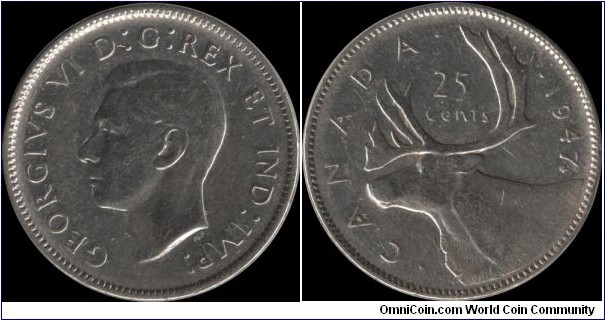 ~SOLD~ Canada 25 Cents 1947 Maple Leaf (Indicating it was minted in 1948)