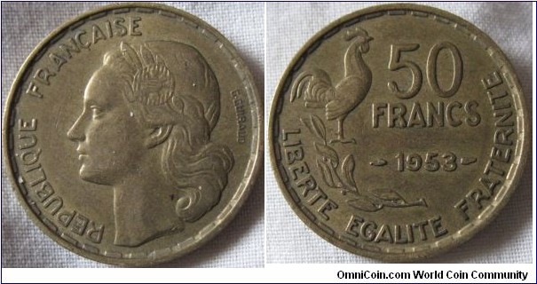 1953 EF grade 50 francs.