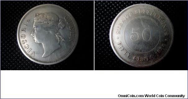Very rare 1888 Straits Settlements Queen Victoria 50 Cents coin,very rare,mintage-96,000