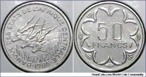 Central African Sts. 1986 50 Francs Km# 11 