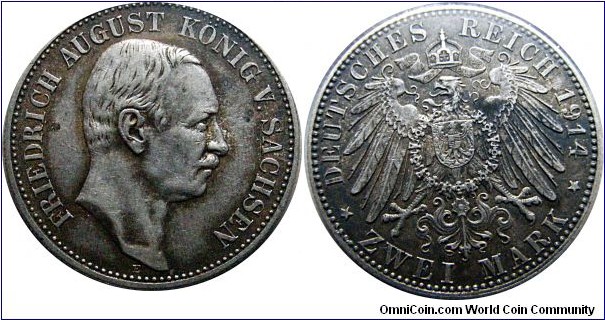 2 mark,Saxony, 11,111g ., .900 Silver, .3215 oz