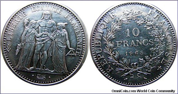 10 francs, 25g, .900 Silver, .7234 oz, Mint: Paris- w/o mint mark 