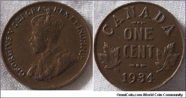 1934 1 cent, VF+