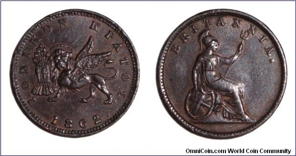 IONIAN ISLANDS (COLONIAL)~1 Lepton 1862. Last issue date.