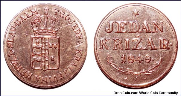 CROATIA, SLAVONIA & DALMATIA (TRIUNE KINGDOM)~1 Krizar 1849. COPY- Originals minted in 1849, were melted down by order of the central government in Vienna. Only a few originals exist in museums and large collections.