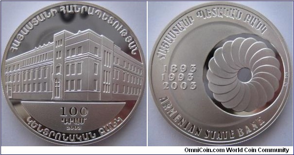 100 Dram - 10th anniversary of the national Bank - 33.73 g .925 silver Proof - mintage 300 pcs only ! Very hard to find !