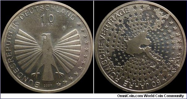Germany 10 Euro 2007-F ~ Commemorative ~ .925 Silver
