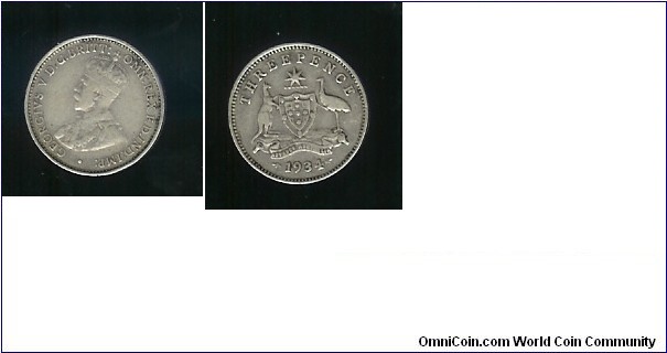1934-33 threepence OVERDATE. Minted as 1933 & stamped 4 over 3