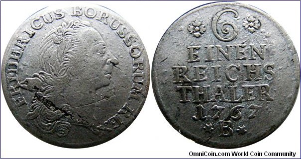 1/6 Thaler B- Breslau ,Prusia, 5,345 g., .521 Silver ,.0895 oz