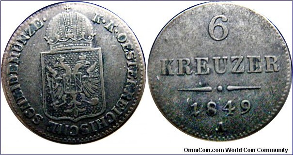 6 kreuzer A- Wien ,1,19 g., .438 Silver , .0268 oz 