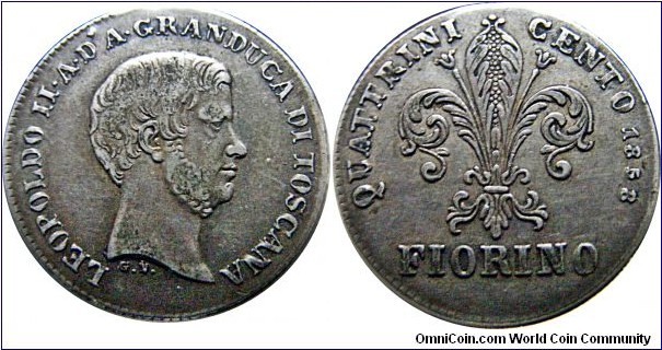 1 Fiorino Tuscany, 6,876 g., .916 Silver, .2025 oz. 