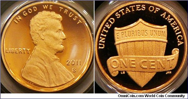Lincoln cent.  Same design on reverse that was introduced last year. The union shield, which dates back to the 1780s, was used widely during the Civil War. (ref. http://www.usmint.gov/pressroom/?action=photo)