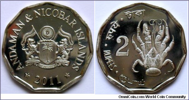 2 rupees.
2011, Andaman and Nicobar Islands.
Coconut Crab.