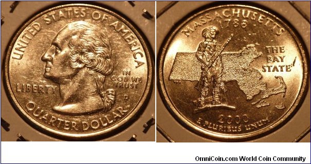 25 Cents, Massachusetts, State Quarters (6/56) * Obv pic is common scan.