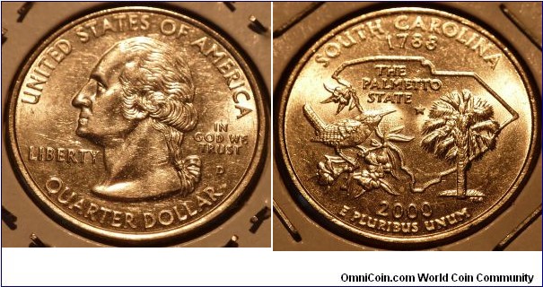 25 Cents, South Carolina, State Quarters (8/56) * Obv pic is common scan.