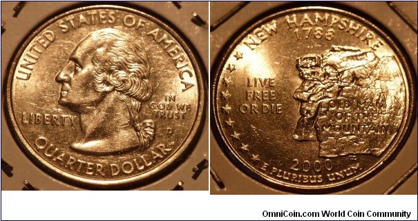 25 Cents, New Hampshire, State Quarters (9/56) * Obv pic is common scan.