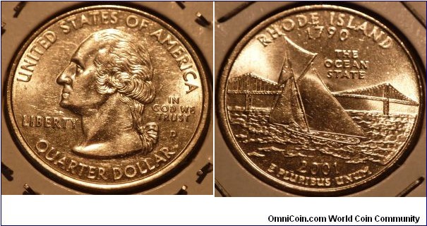 25 Cents, Rhode Island, State Quarters (13/56) * Obv pic is common scan.