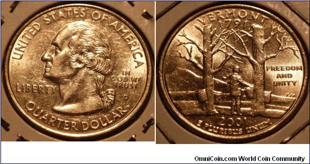 25 Cents, Vermont, State Quarters (14/56) * Obv pic is common scan.