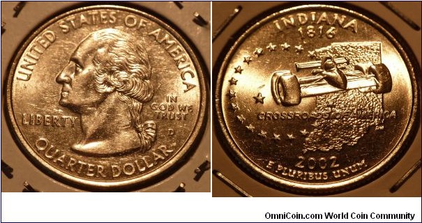 25 Cents, Indiana, State Quarters (19/56) * Obv pic is common scan.