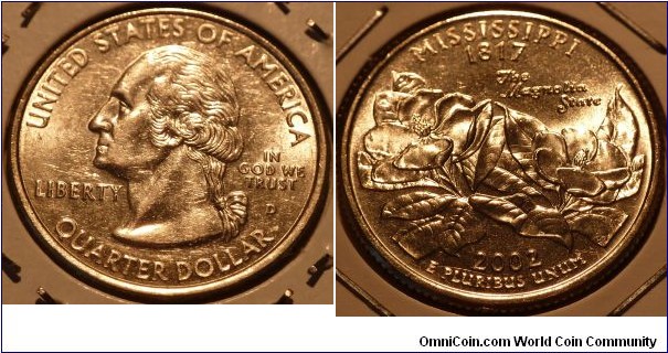 25 Cents, Mississippi, State Quarters (20/56) * Obv pic is common scan.