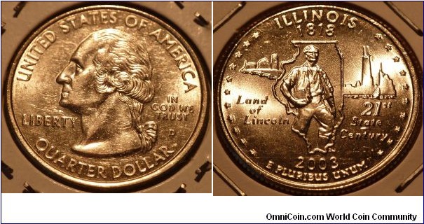 25 Cents, Illinois, State Quarters (21/56) * Obv pic is common scan.