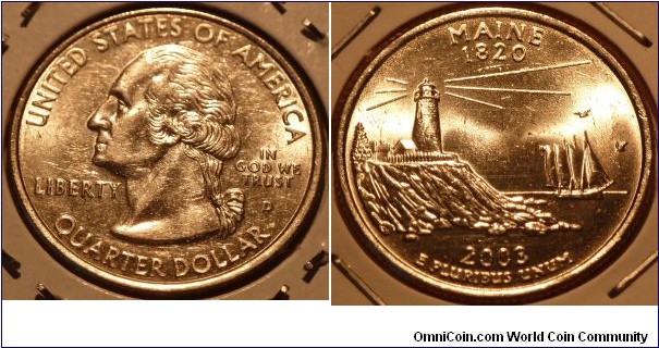 25 Cents, Maine, State Quarters (23/56) * Obv pic is common scan.
