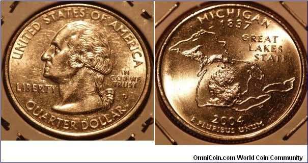 25 Cents, Michigan, State Quarters (26/56) * Obv pic is common scan.