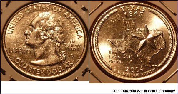 25 Cents, Texas, State Quarters (28/56) * Obv pic is common scan.