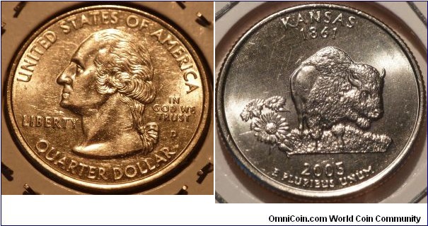 25 Cents, Kansas, State Quarters (34/56) * Obv pic is common scan.