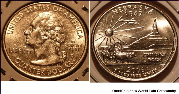25 Cents, Nebraska, State Quarters (37/56) * Obv pic is common scan.