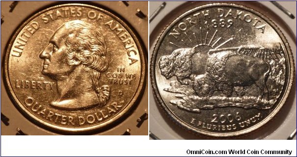 25 Cents, North Dakota, State Quarters (39/56) * Obv pic is common scan.