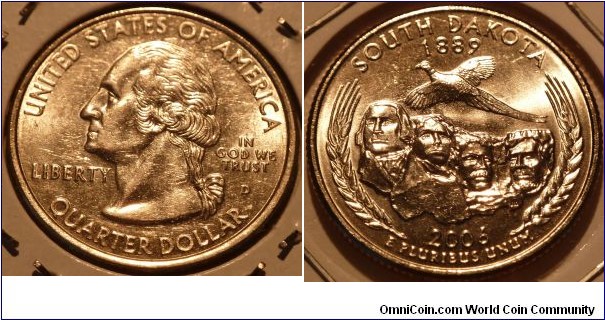 25 Cents, South Dakota, State Quarters (40/56) * Obv pic is common scan.