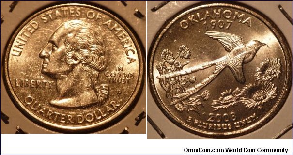 25 Cents, Oklahoma, State Quarters (46/56) * Obv pic is common scan.