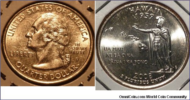 25 Cents, Hawaii, State Quarters (50/56) * Obv pic is common scan.