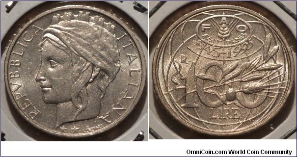 100 Lire, 1945-95 FAO, New type, last before euro
