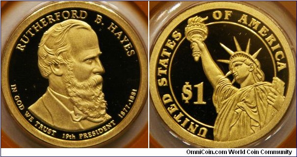 Rutherford Hayes, 19th president, dollar coin. 