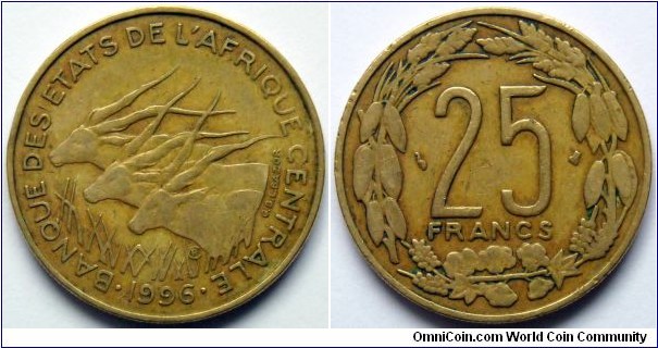 25 francs.
1996, Central African States.