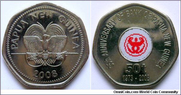 50 toea.
2008, 35th Anniversary of Bank of Papua New Guinea.