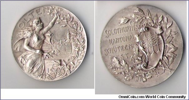 Swiss Shooting Fest Solothurnisches Kantonal Schutzenfest by Holy Freres. Silver 45mm. Mintage: 505
