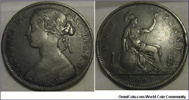 1861 penny aVF grade, nice looking coin
